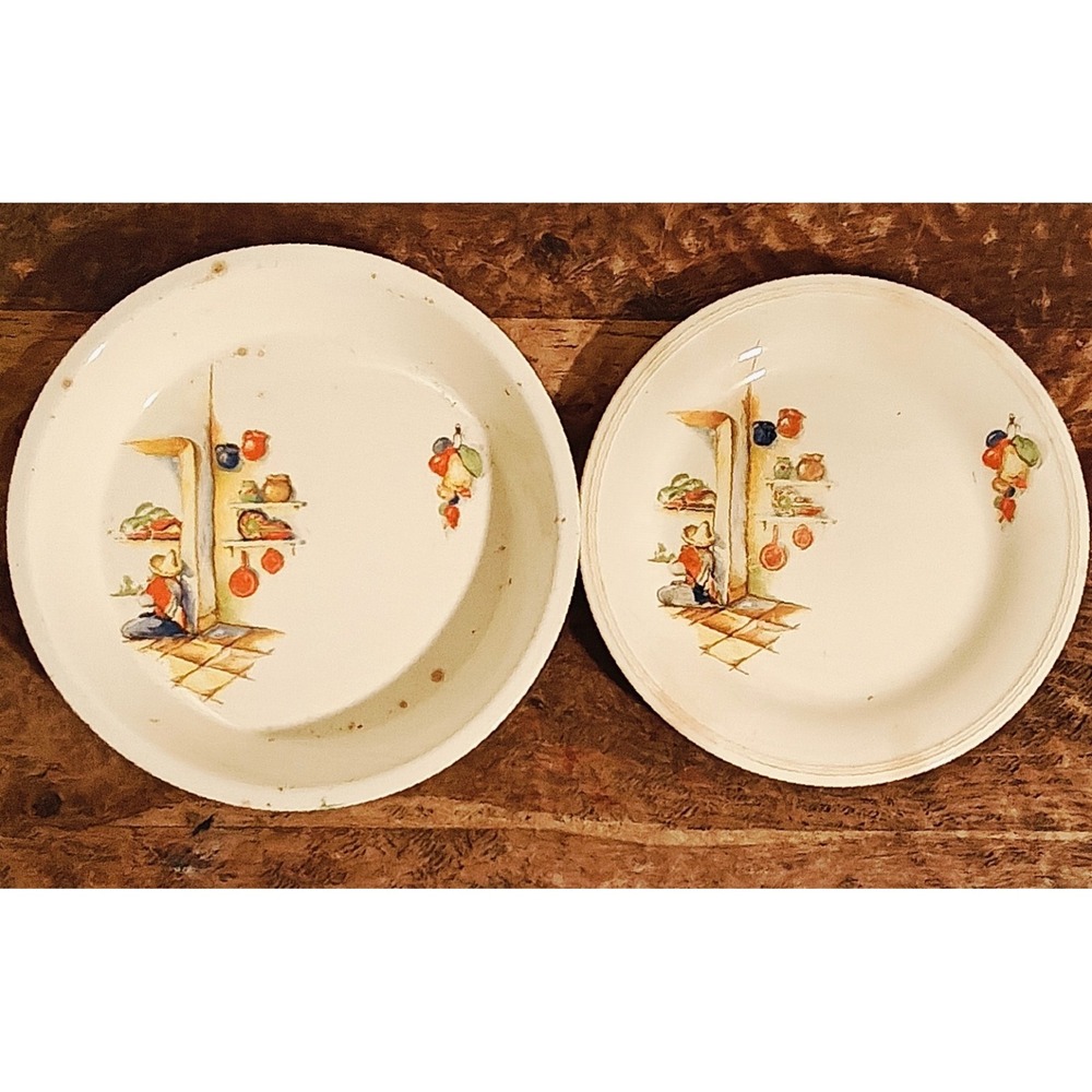 Vintage Edwin M Knowles Semi Vitreous Tia Juana Dinner Plate And Bowl Pair